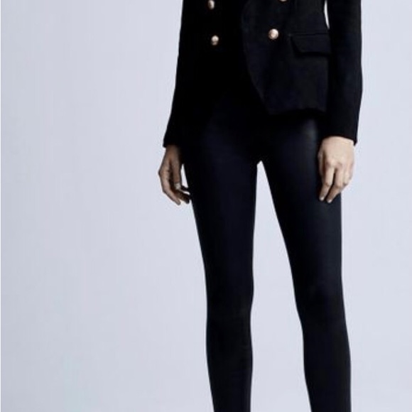 L’agence Women’s Black Suede Kenzie Sz 12 Double-Breasted Blazer Gold Buttons - Picture 5 of 9